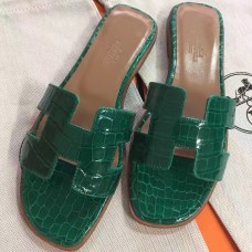 Hermes Green Crocodile Oran Sandals Hermes Green Crocodile Oran Sandals