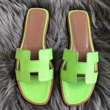 Hermes Oran Sandals In Apple Green Lizard Leather Hermes Oran Sandals In Apple Green Lizard Leather