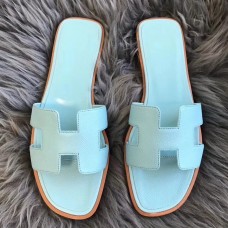 Hermes Oran Sandals In Blue Atoll Epsom Leather Hermes Oran Sandals In Blue Atoll Epsom Leather