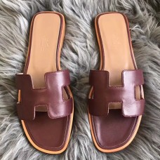 Hermes Oran Sandals In Bordeaux Swift Leather Hermes Oran Sandals In Bordeaux Swift Leather