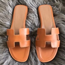 Hermes Oran Sandals In Brown Swift Leather Hermes Oran Sandals In Brown Swift Leather