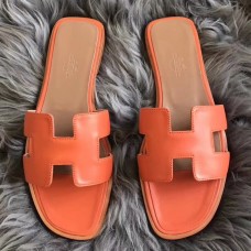 Hermes Oran Sandals In Orange Swift Leather Hermes Oran Sandals In Orange Swift Leather