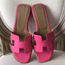 Hermes Oran Sandals In Rose Red Epsom Leather Hermes Oran Sandals In Rose Red Epsom Leather