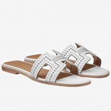 Hermes Oran Studs  Sandals In White Leather