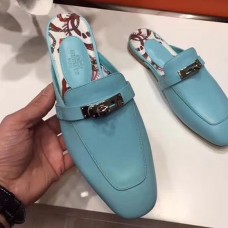 Hermes Oz Mule In Light Blue Calfskin Leather Hermes Oz Mule In Light Blue Calfskin Leather