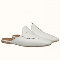 Hermes Tangeria Mule In White Calfskin Leather Hermes Tangeria Mule In White Calfskin Leather