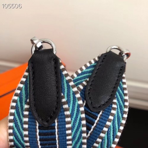 HERMÈS Bandouliere Sangles Caval 85 Bag Strap Bleu Canvas with