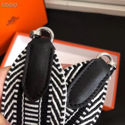 Hermes Black/Ecru Toile Swift 50mm Sangle Cavale Bag Strap - Yoogi's Closet