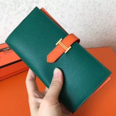 Hermes Bi-Color Epsom Bearn Wallet Malachite/Orange