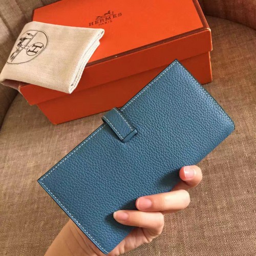 Hermes Blue Paon Epsom Leather Bearn Gusset Wallet Hermes