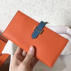 Hermes Bi-Color Epsom Bearn Wallet Orange/Blue Jean Hermes Bi-Color Epsom Bearn Wallet Orange/Blue Jean