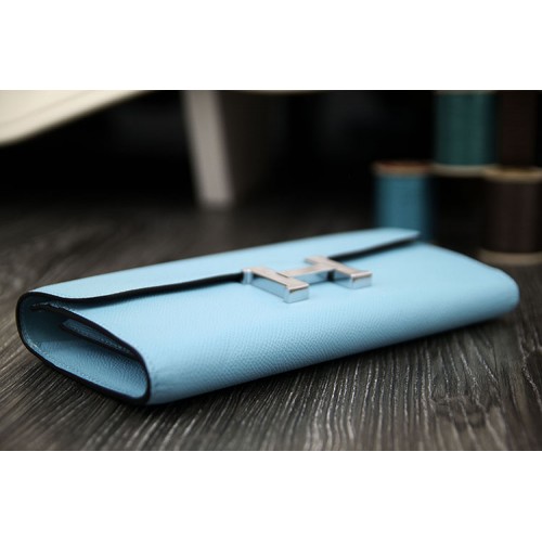 Hermès Bleu Electric Constance Long Wallet of Epsom Leather with