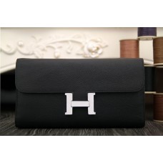 Replica Hermes Constance Long Wallet In Black Swift Leather