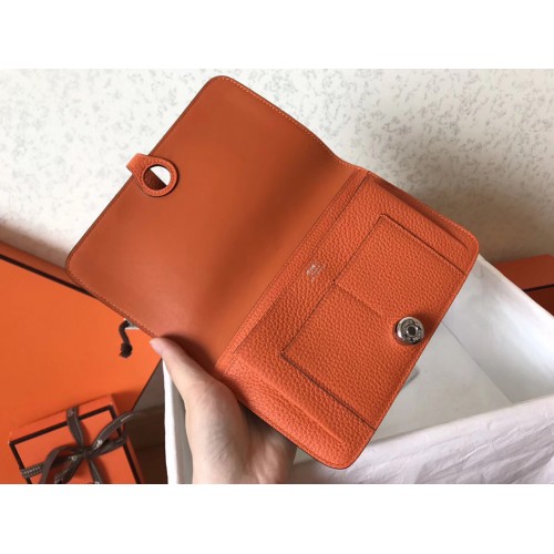 HERMES Paris Poppy Orange Dogon Duo Wallet And Change Purse