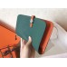 Hermes Bicolor Dogon Duo Wallet In Malachite/Orange Leather