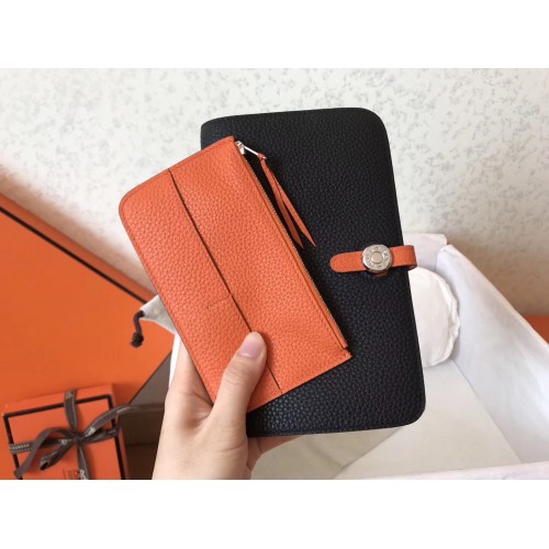 Replica Hermes Dogon Duo Wallet In Orange Clemence Leather