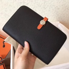 Hermes Bicolor Dogon Duo Wallet In Black/Orange Leather Hermes Bicolor Dogon Duo Wallet In Black/Orange Leather