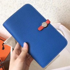 Hermes Bicolor Dogon Duo Wallet In Blue/Piment Leather Hermes Bicolor Dogon Duo Wallet In Blue/Piment Leather