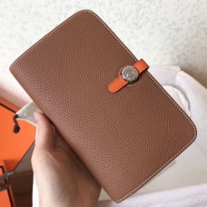 Hermes Bicolor Dogon Duo Wallet In Brown/Orange Leather Hermes Bicolor Dogon Duo Wallet In Brown/Orange Leather