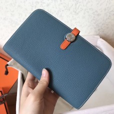 Hermes Bicolor Dogon Duo Wallet In Jean/Orange Leather Hermes Bicolor Dogon Duo Wallet In Jean/Orange Leather