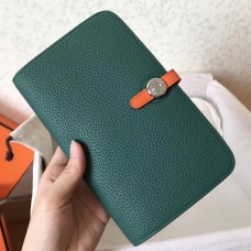 Hermes Bicolor Dogon Duo Wallet In Malachite/Orange Leather Hermes Bicolor Dogon Duo Wallet In Malachite/Orange Leather