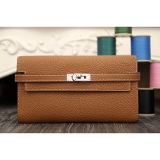 Hermes Kelly Longue Wallet In Brown Clemence Leather