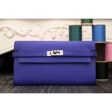 Hermes Kelly Longue Wallet In Electric Blue Clemence Leather