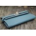 Hermes Kelly Longue Wallet In Jean Blue Clemence Leather