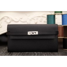 Hermes Kelly Longue Wallet In Black Epsom Leather