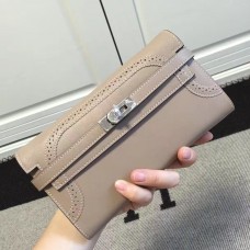 Hermes Kelly Ghillies Wallet In Grey Swift Leather Hermes Kelly Ghillies Wallet In Grey Swift Leather