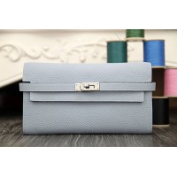 Hermes Kelly Longue Wallet In Blue Lin Clemence Leather Hermes Kelly Longue Wallet In Blue Lin Clemence Leather