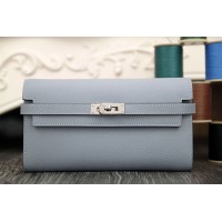 Hermes Kelly Longue Wallet In Blue Lin Epsom Leather Hermes Kelly Longue Wallet In Blue Lin Epsom Leather