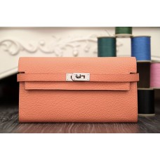 Hermes Kelly Longue Wallet In Crevette Clemence Leather Hermes Kelly Longue Wallet In Crevette Clemence Leather