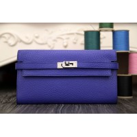Hermes Kelly Longue Wallet In Electric Blue Clemence Leather Hermes Kelly Longue Wallet In Electric Blue Clemence Leather