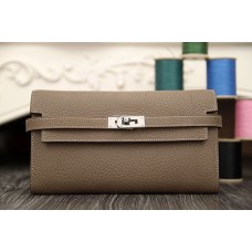 Hermes Kelly Longue Wallet In Etoupe Clemence Leather Hermes Kelly Longue Wallet In Etoupe Clemence Leather