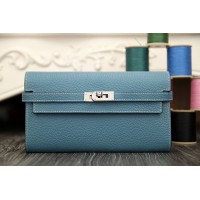 Hermes Kelly Longue Wallet In Jean Blue Clemence Leather Hermes Kelly Longue Wallet In Jean Blue Clemence Leather