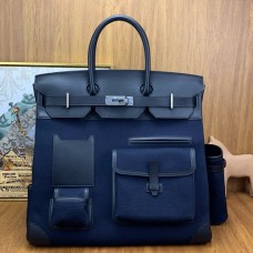 Hermes HAC Cargo Birkin 40 Handmade Bag in Blue Nuit Toile Hermes HAC Cargo Birkin 40 Handmade Bag in Blue Nuit Toile