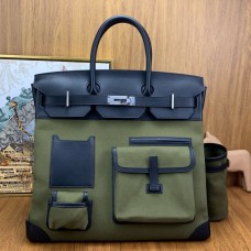 Hermes HAC Cargo Birkin 40 Handmade Bag in Green Toile Hermes HAC Cargo Birkin 40 Handmade Bag in Green Toile