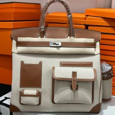 Hermes HAC Cargo Birkin 40 Handmade Bag in Toile with Gold Leather Hermes HAC Cargo Birkin 40 Handmade Bag in Toile with Gold Leather