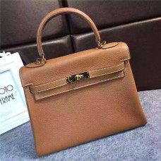 Hermes Kelly 28cm Bag Togo Leather Brown Gold Handmade Bag