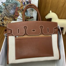 Hermes Birkin a l’envers 35 Bag in Gold Clemence Leather and Canvas