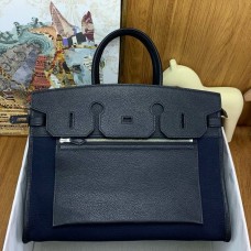 Hermes Birkin à l’envers 35 Bag in Black Clemence Leather and Canvas