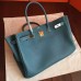 Hermes Birkin 40 Handmade Bag In Blue Jean Clemence Leather
