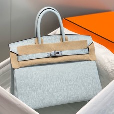 Hermes Birkin 25cm Bag In Blue Brume Clemence Leather