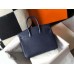 Hermes Navy Blue Clemence Birkin 25cm Handmade Bag