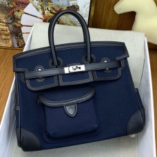 Hermes Birkin Cargo 25 Bag in Blue Toile and Black Swift Leather Hermes Birkin Cargo 25 Bag in Blue Toile and Black Swift Leather