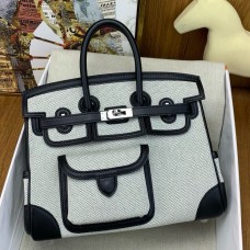 Hermes Birkin Cargo 25 Bag in Ecru Toile and Black Swift Leather Hermes Birkin Cargo 25 Bag in Ecru Toile and Black Swift Leather