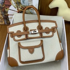 Hermes Birkin Cargo 25 Bag in Ecru Toile and Gold Swift Leather Hermes Birkin Cargo 25 Bag in Ecru Toile and Gold Swift Leather