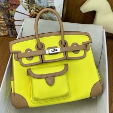 Hermes Birkin Cargo 25 Bag in Lime Toile and Chai Swift Leather Hermes Birkin Cargo 25 Bag in Lime Toile and Chai Swift Leather