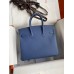 Hermes Birkin 25 Retourne Handmade Bag In Blue Agate Epsom Calfskin